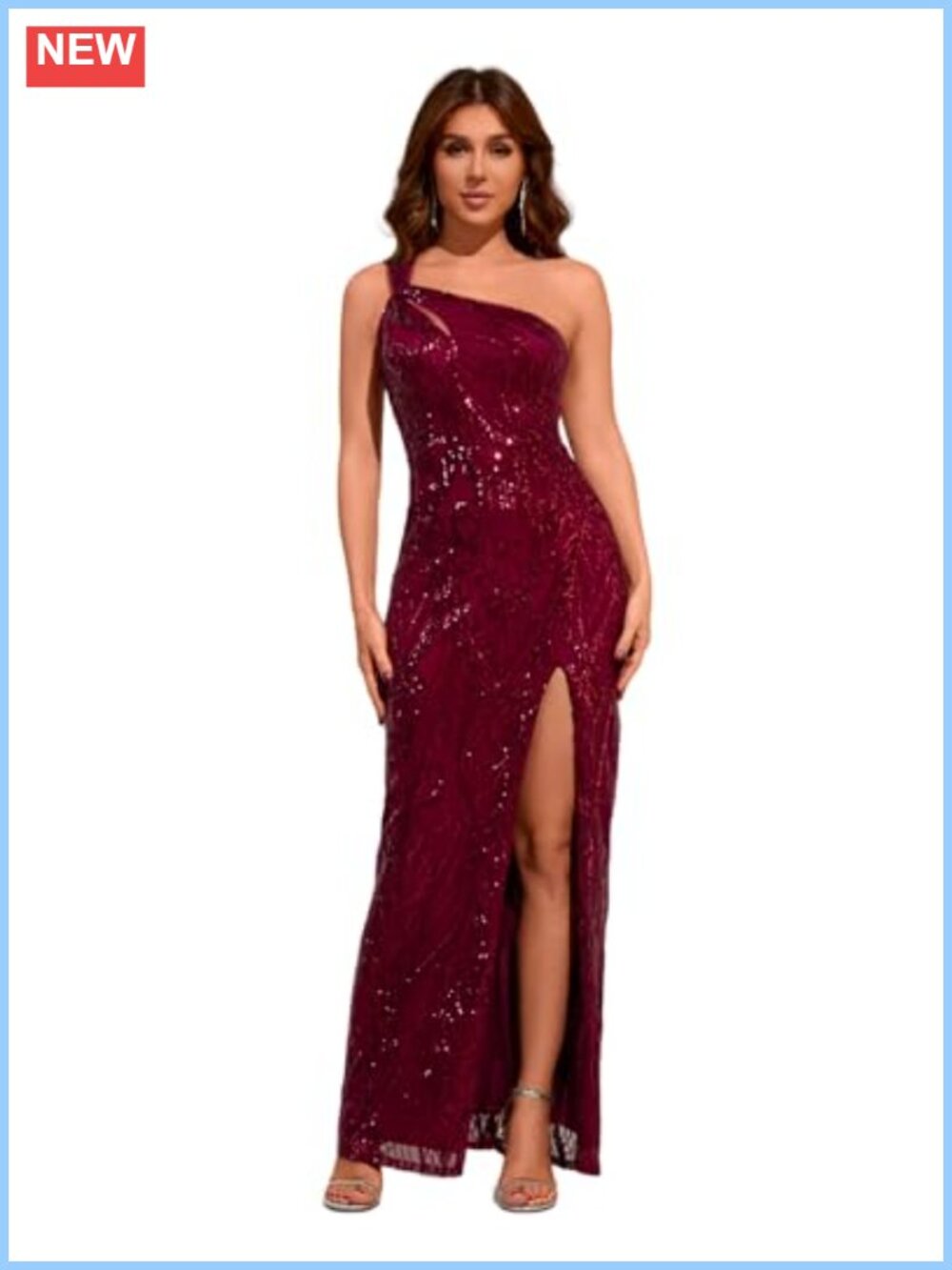 One Shoulder Sequin Sequin Formal Evening Gown with High Slit